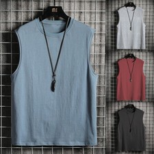 Mens Sleeveless Muscle Tee Solid Blank Tank T-Shirt Hot-Summer Gym Top