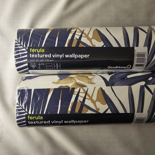 GoodHome Ferula Blue Tropical Leaves Textured Wallpaper X2 SEALED eBay