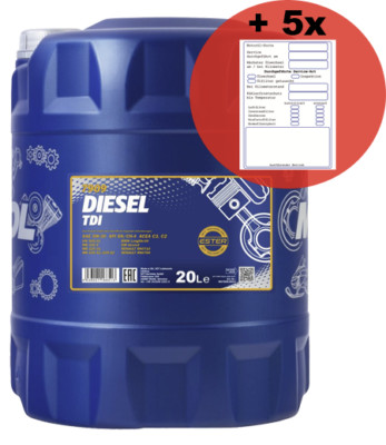 20 Liter 5W-30 Motoröl MANNOL 7909 Diesel TDI mit 5x Service-Etikett MB BMW VW