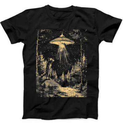 T-Shirt Waschbär und UFO Nacht Bestseller lustiges Geschenk schwarz 324