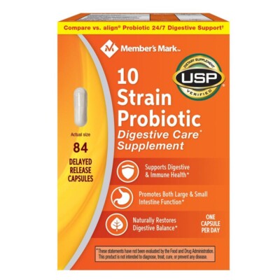 Member's Mark 10 Strain Probiotic (84 count) 1 Per Day - Expires 04/25  New