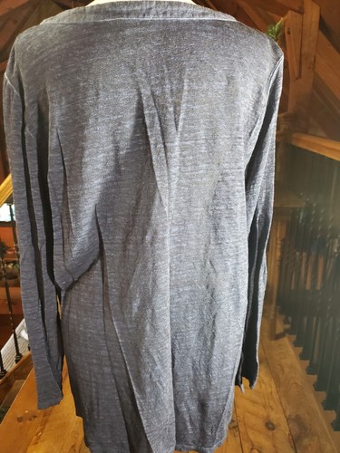 Chicos Top Womens Medium Tunic Shirt Blue Linen Long Slv Top V Neck Lagenlook - Picture 7 of 14