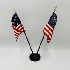 Pair Of USA 50 Star Parade Flags With Plastic Stand Patriotic Fourth Of July