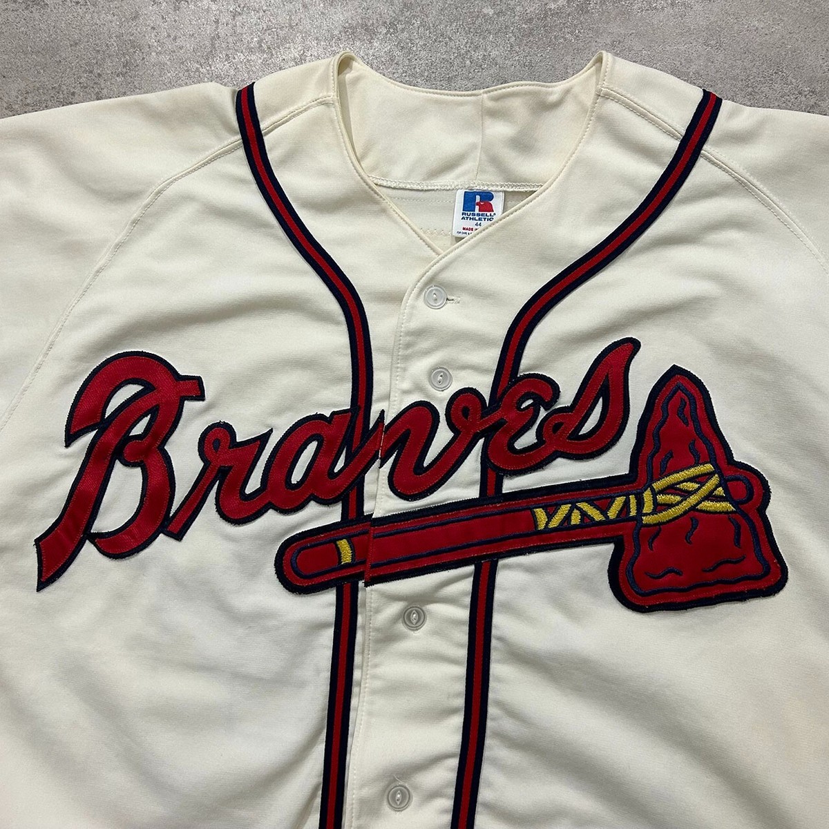VTG 90s MLB ATLANTA BRAVES DAVID JUSTICE JERSEY RUSSELL MADE IN