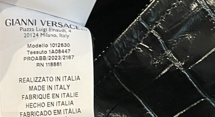 Gonna elegante nera nuova con etichette Versace 2023 coccodrillo pelle goffrata US 2 4 IT 40