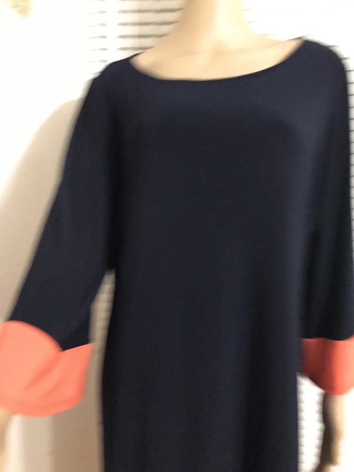 DRESSBARN Casual Dress Navy Blue/Orange Embellished Size 14 Bell Sleeve Women's - Image 2 of 4