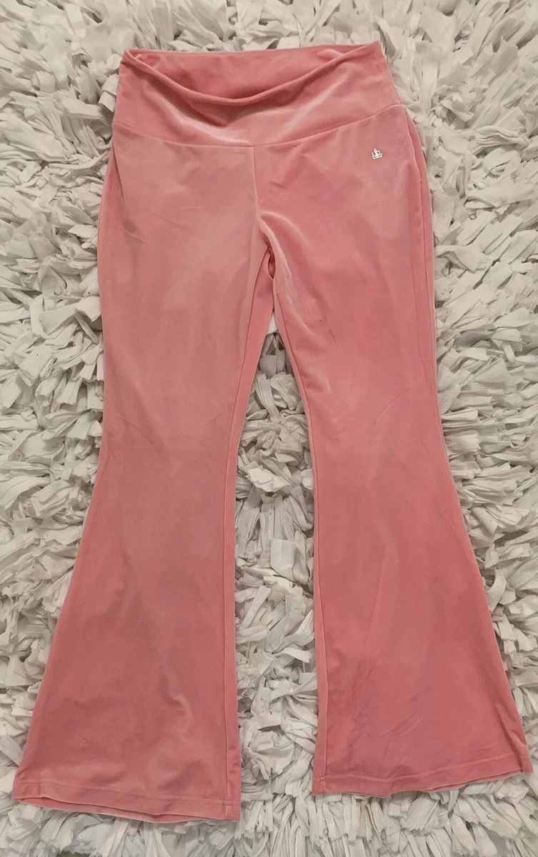 Juicy Couture Flamingo Pink Velour Sweatpants Low Rise Flare Logo Crown