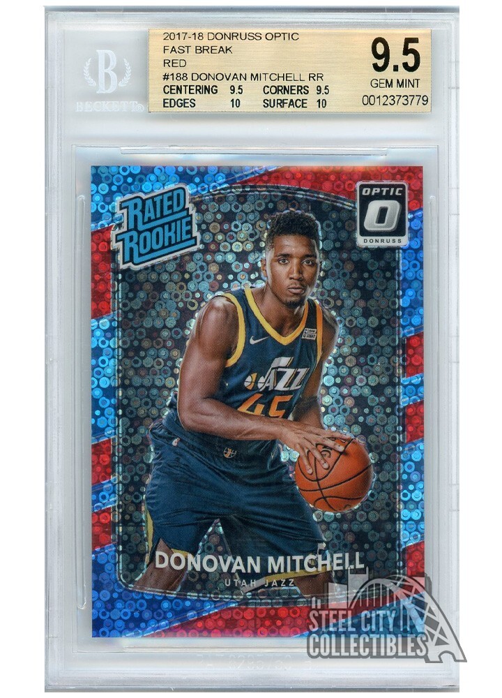 Donovan Mitchell 2017-18 Panini Optic Fast Break Red RC Card #188 62/85 BGS 9.5