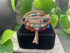 4 PC Handmade Beaded Stackable 6.50" Plus Stretch Bracelet Set New A2074