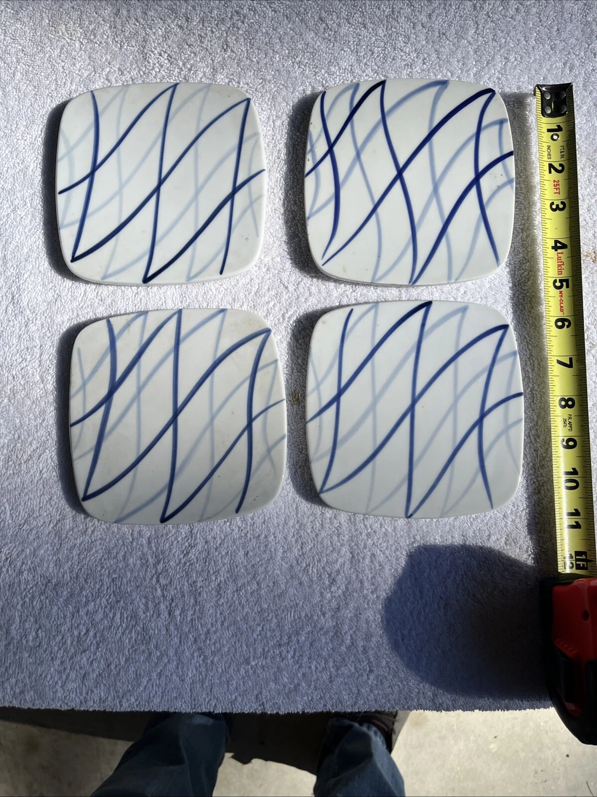 Set Of 4 Vintage Lyngby porcelain Cheese/Butter Dishes Denmark 1965 Blue/white