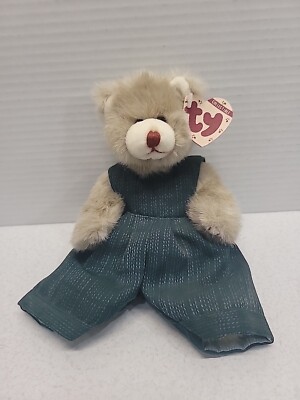 Ty Beanie Bear 1993 Collection Plush Bear Dickens #6038 Green Overalls