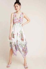 Anthropologie Analise Floral Midi Handkerchief Dress Size 8 NWT bird prnt boho
