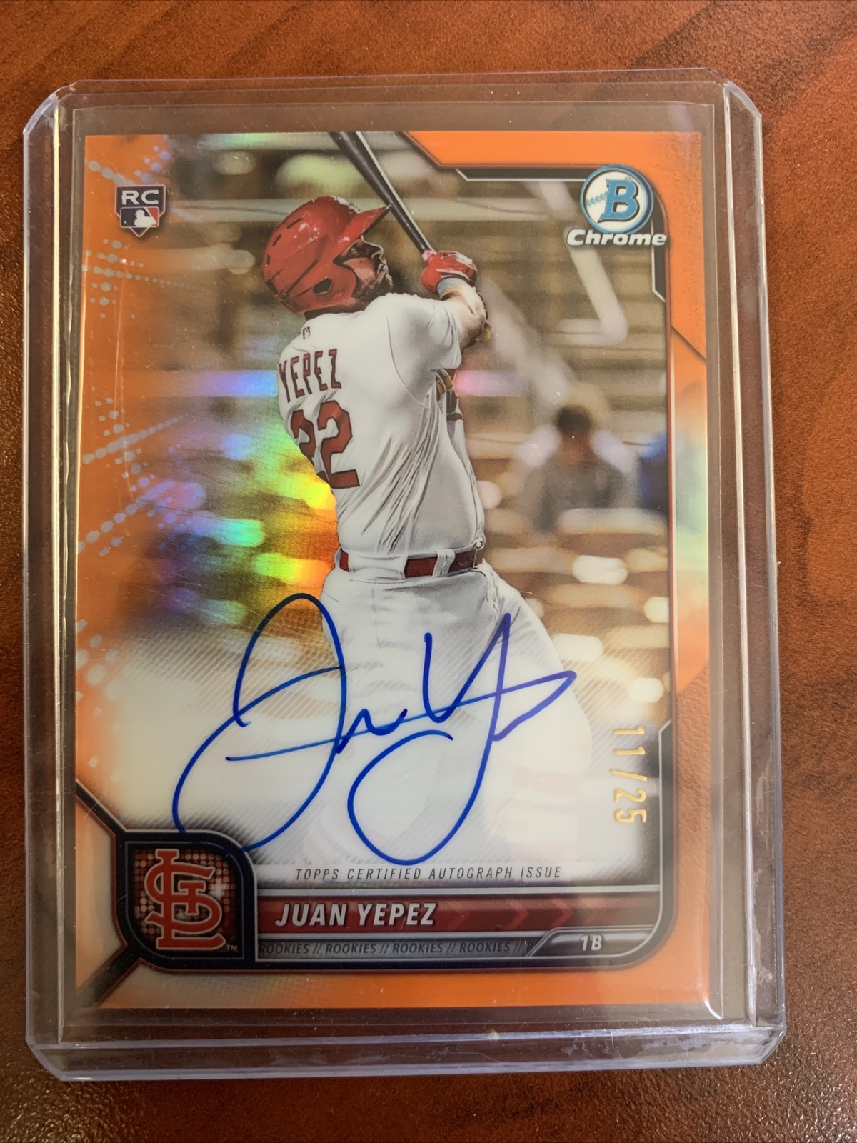 2022 Bowman Chrome Juan Yepez RC Auto Orange Refractor #/25 CRA-JY Cardinals!