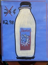 Expressionism Acrylic Painting 1952 Borden's Milk Bottle Quart Original Handmade