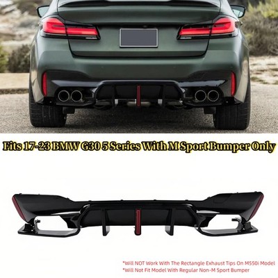 M5 Style Gloss Black LED Rear Bumper Diffuser Kit Fit 17-23 BMW G30 G38 M-Sport