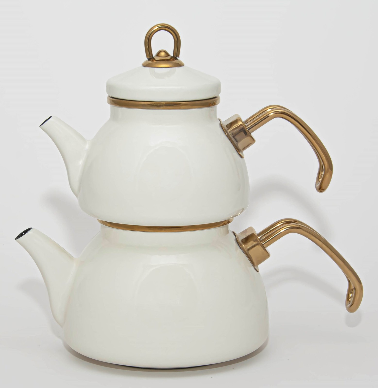 Théière turque caydanlik en émail beige avec bouilloire induction 1,1L pour infusion de thé en feuilles