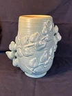 RED WING POTTERY 9" Vase Blue w/Embossed Floral Design #1162 Very Good Condition