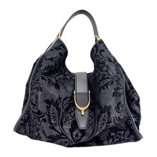 GUCCI Stirrup Arabesque Black Suede Shoulder Bag