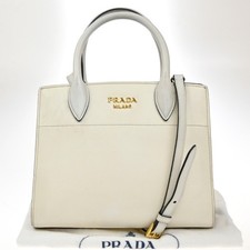 Borsa a mano PRADA MILANO logo 2 vie tracolla pelle saffiano bianco GHW 14KP366