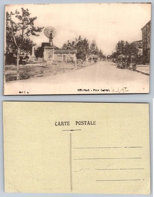 Miramas Place Centrale Postcard France Windmill Monument Real Photo RPPC Antique