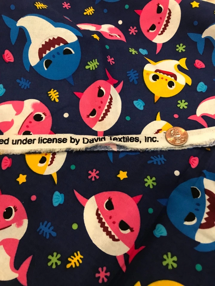 Baby Sharks (Blue Pink Yellow) on Blue *David Textiles * 100% Cotton * 8" x 21" - Image 4 of 4