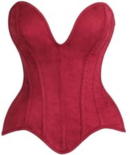 Daisy Corset Top Drawer Steel Boned Red Faux Suede Deep Plunge Overbust Pirate