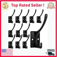 12 Pack Wall Mounted Black Double Hooks with Screws for Coats Hats Bags Towels