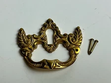 One NOS Cast Brass Door Drawer Furniture Keyhole Escutcheon Plate Cover - Handle