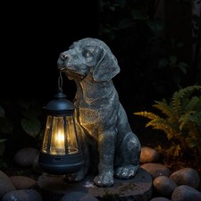 Solar Dog Statues with Lantern Waterproof Outdoor Dog Figurines for Garden,...