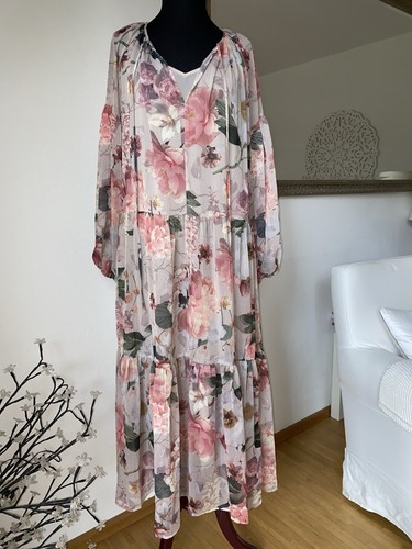 H&M Kleid Maxikleid mit Unterkleid Chiffon Blumen Rüschen Boho Gr S M wie Neu - Bild 2 von 10