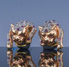 AMAZING PAIR 14K WHITE & YELLOW GOLD DIAMOND & RUBY PANTHER FIGURE EARRINGS