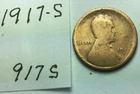 1917 - S  :  Wheat Penny Cent ; VG condition