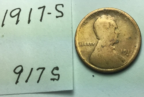 1917 - S  :  Wheat Penny Cent ; VG condition