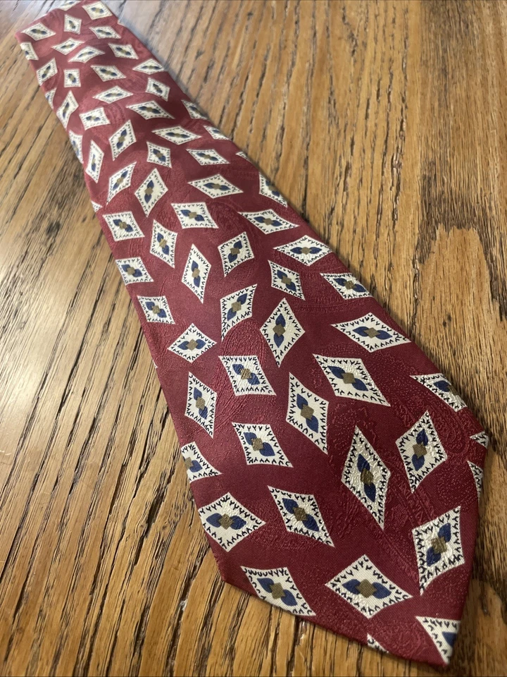 Gravata masculina de seda vintage em excelente estado usado Mark Shale Foulard costurada à mão EUA - Imagem 2 de 4