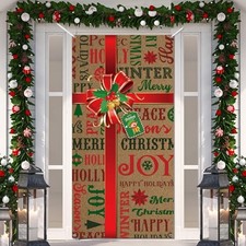 Christmas Door Cover Xmas Decorations Gift Box Present Door Cover Kraft Paper