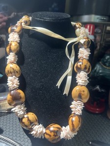 Kukui Nut Lei Necklece And Sea Shell