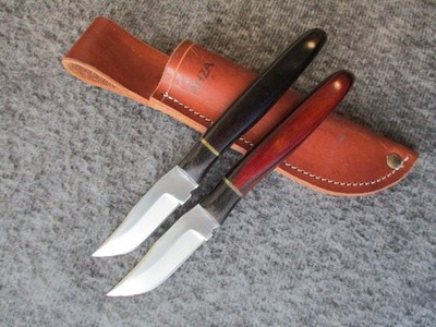 VINTAGE ANZA USA 1980s SET (2) FILE KNIVES-OUTDOOR/HUNTING 7'' w/1-LEATHER SHEATH