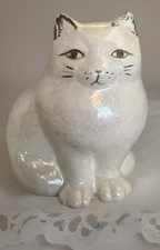 Vintage Artmark Lovely Iridescent White Glaze Ceramic Cat Figurine