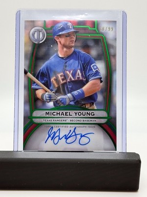 Michael Young 2025 Topps Tribute On-Card Auto Green Parallel /99