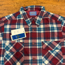 Vintage Pendleton Red Plaid Loop Collar Flap Pocket Wool Board Shirt Men's Large
