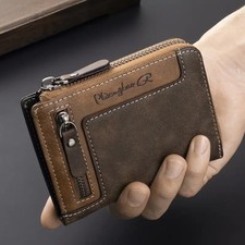 Men's Retro Short Wallet - Premium Zipper PU Leather - Perfect Gift