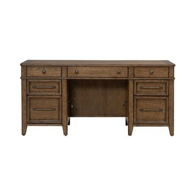 Jr Executive Credenza, Keyboard Tray, Locking File Storage- Amber Brown Oak...