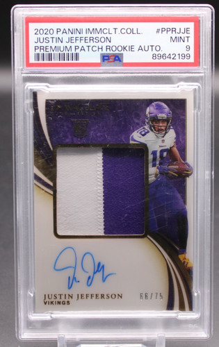 Justin Jefferson 2020 Immaculate Coll Premium Patch Rookie Auto /75 PSA 9