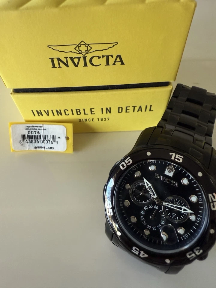 Invicta 0076 Men's Pro Diver Black Dial Black IP Steel Bracelet Chrono Watch - image 2 of 4
