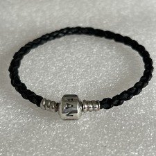 Genuine Pandora 🌟 Black Leather Bracelet 🌟 S925 ALE  🌟 17cm Long