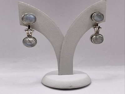 925 Silber Ohrringe,7.1g, Bergkristall Cabochon, L-2.6xB-1.1cm,milchig-bunt