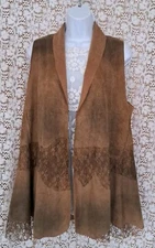 Vocal One Vest Womens L Brown Faux Suede Solid Lace Boho Grunge Western Festival