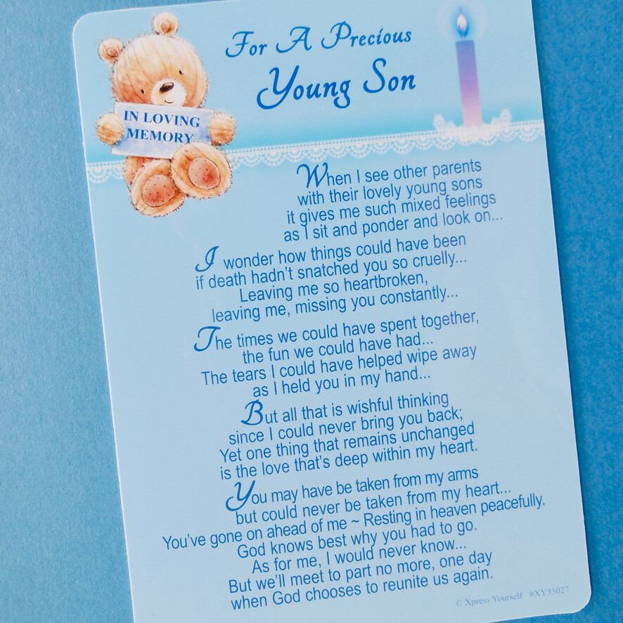 For A Precious Young Son Graveside Memorial Card Verse Poem Message Child Grave