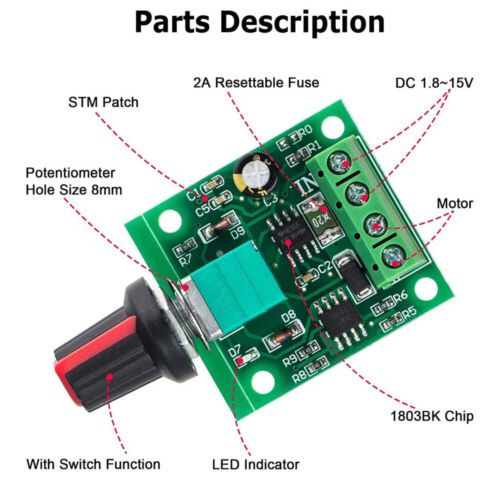 5Pz Regolatore di Velocità Motore PWM 2A Bassa Tensione DC LED Dimmer 1.8v 3v 5v 6v 12v - Foto 4 di 11
