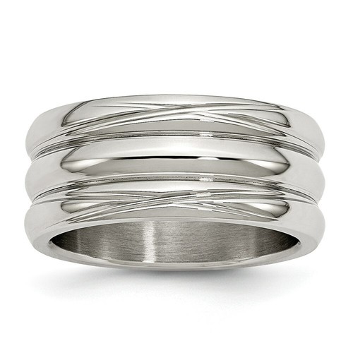 Stainless Steel Polished Grooved Ring - Picture 13 of 14